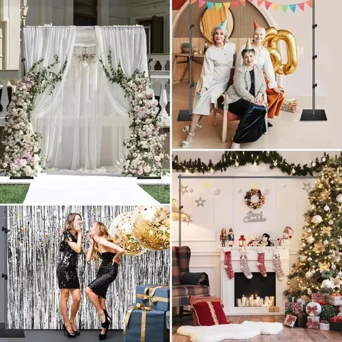 Vista 6 de Kit de soporte de fondo para fotos, 6.5 x 10 pies, soporte de fondo de fotografía ajustable con base plana de metal para fiestas de cumpleaños, baby