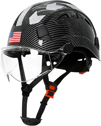 Vista 10 de Aolamegs Carbon Fiber Pattern Hard Hat with Visor, ANSI Z89.1 Vented Safety Helmet, OSHA Approved Construction Hardhat for Men, 6-Point Suspension