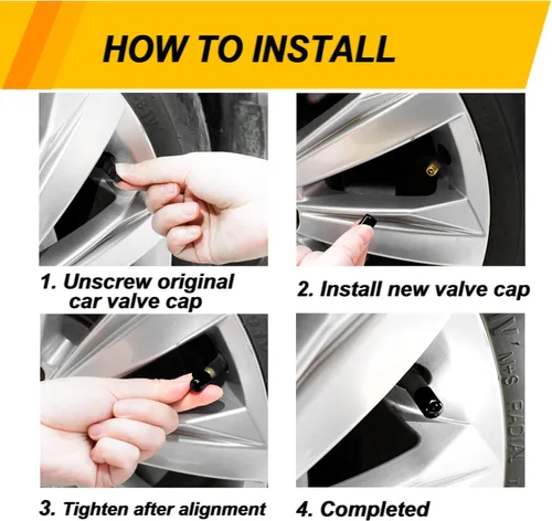 Vista 5 de Tapones de vástago de válvula de neumático de automóvil, 4 tapas de aire, tapas universales para válvulas de neumáticos para automóviles, SUV