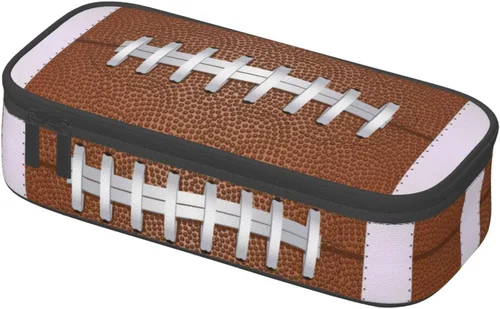 Vista 3 de Estuche de lápices con textura de pelota de fútbol americano, bolsa de almacenamiento de gran capacidad, bolsas de papelería con cremallera, soporte