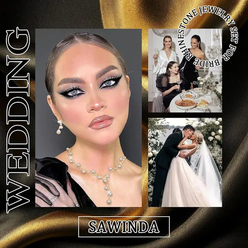 Vista 5 de Rhinestone Jewelry Set Crystal Pearl Necklace Bracelet Earrings Set Sparkly Necklace Dangle Earrings Wedding Prom Formal Costume Jewelry Sets for