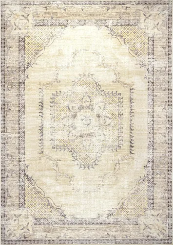 Vista 5 de nuLOOM Glenda - Alfombra ultrafina lavable a máquina, diseño de medallón desteñido, 5 x 8 pies, color gris claro
