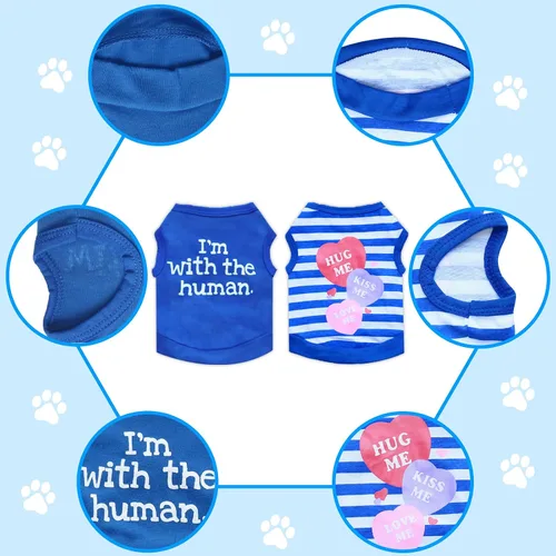 Vista 2 de 6 piezas camisas para perros pequeños y medianos, chaleco transpirable estampado para mascotas, ropa de verano para perro, camiseta suave para Azul