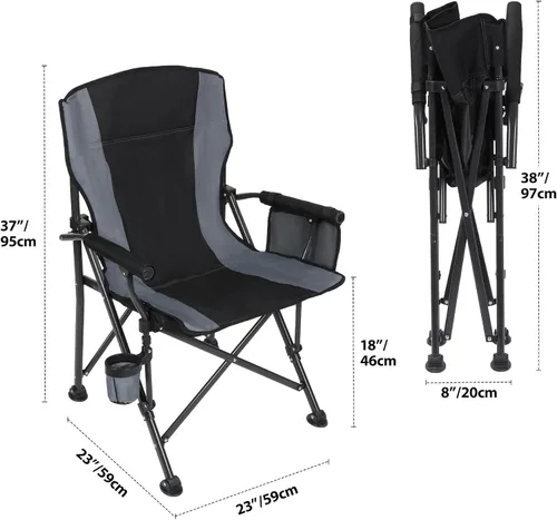 Vista 3 de REDCAMP Silla de campamento plegable de gran tamaño para adultos, resistente 250/300/330 libras, marco de acero resistente, sillas de campamento al