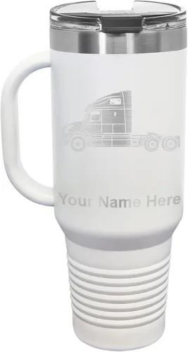 Vista 17 de LaserGram Taza de café aislada al vacío de 15 onzas, cabina de camión, grabado personalizado incluido (negro)