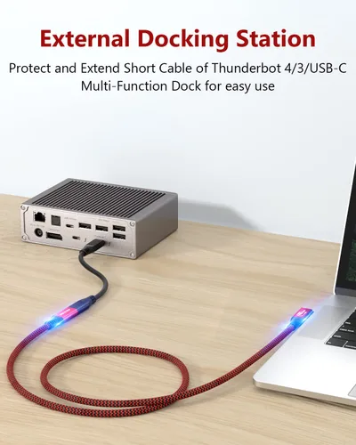Vista 4 de RIITOP Cable de extensión USB4 de 40 Gbps [2.6 pies, en ángulo], USB tipo C 4.0 macho a hembra, cable en ángulo de 90 grados, compatible