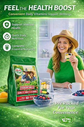 Vista 4 de VITAL 4U® Vitamin Essentials - Multivitamínico diario para hombres y mujeres, apoyo inmunológico, fórmula multimineral, 30 porciones