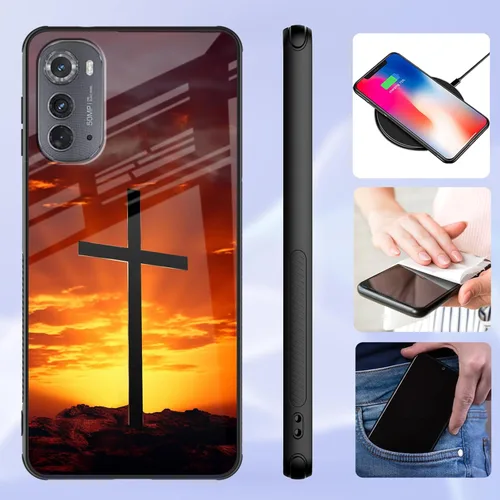 Vista 5 de Funda para Motorola Moto Edge 2022, cubierta trasera de vidrio templado con protector de pantalla, funda protectora a prueba de golpes para Motorola