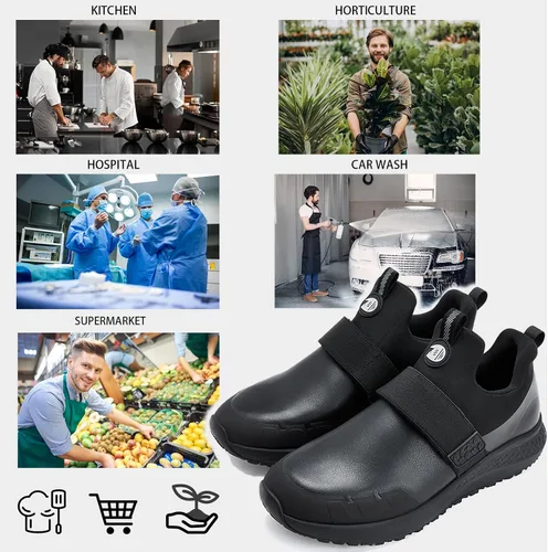 Vista 7 de Delobi Zapatos de trabajo antideslizantes para hombre, para servicio de alimentos, impermeables, para cocina, chef, sin cordones, zapatos