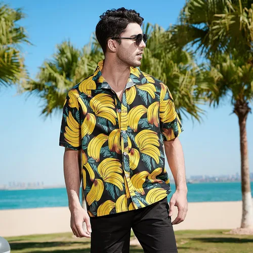 Vista 6 de Sumolux Camisas florales hawaianas con botones para hombre, camisas tropicales de playa