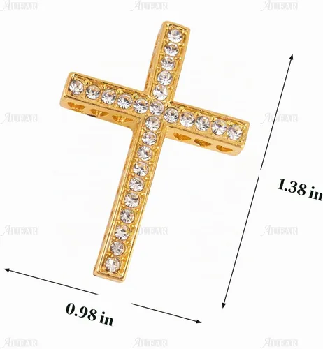Vista 2 de AUEAR, Encantos de cruz con incrustaciones de cristal, cuentas de conector de metal lateral para pulseras y bisutería Dorado