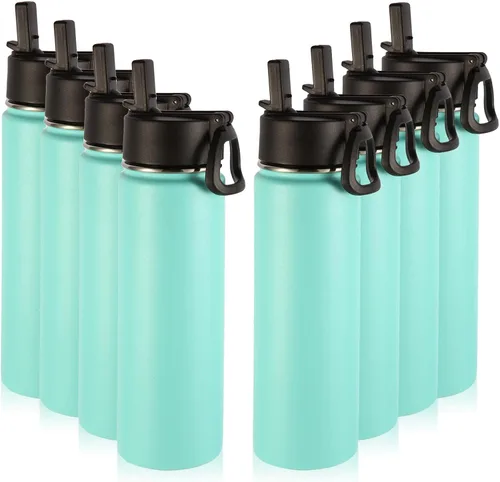 Vista 27 de Volhoply Botellas de agua aisladas de 22 onzas con tapa con popote, botella deportiva de acero inoxidable con asa, vasos de agua de viaje de metal