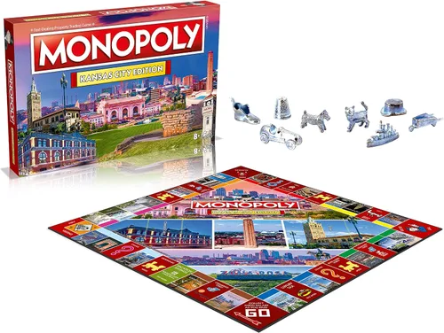 Vista 4 de Monopoly Juego de mesa Kansas City Edition: 2-6 jugadores Juegos de mesa familiares para niños y adultos, juegos de mesa para niños de 8 años