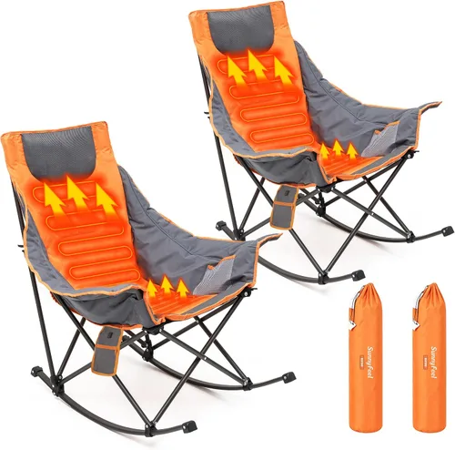Vista 10 de SUNNYFEEL Silla mecedora con calefacción de gran tamaño, silla de patio totalmente acolchada con bolsillo lateral, sillón reclinable portátil