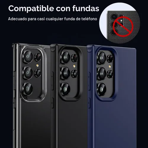 Vista 5 de WSKEN Protector de lente de cámara para Samsung Galaxy S24 Ultra, vidrio templado 9H ultra delgado resistente a rayones con círculo de metal