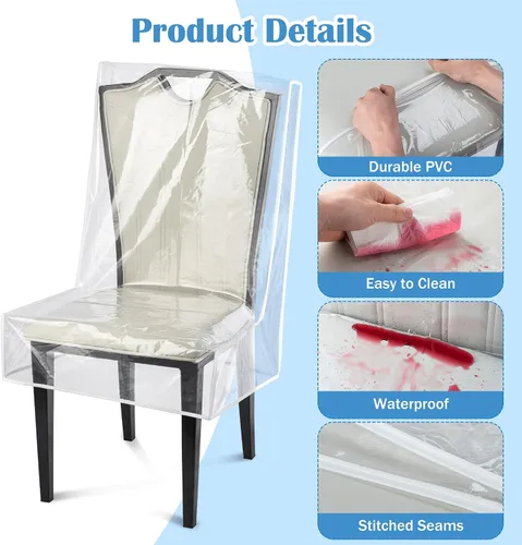 Vista 3 de Fundas para sillas de comedor, protectores impermeables para sillas de cocina, protector de asiento de silla de plástico transparente, mantén tu