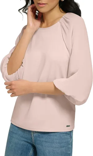 Vista 4 de Calvin Klein Blusa de manga tipo farol para mujer, holgada, ajustada, mate, con manga tipo farol