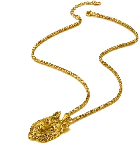 Vista 7 de Richsteel Necklaces for Men 316 Stainless Steel18K Gold PlatedBlack Wolf Pendant Viking Nordic Jewelry