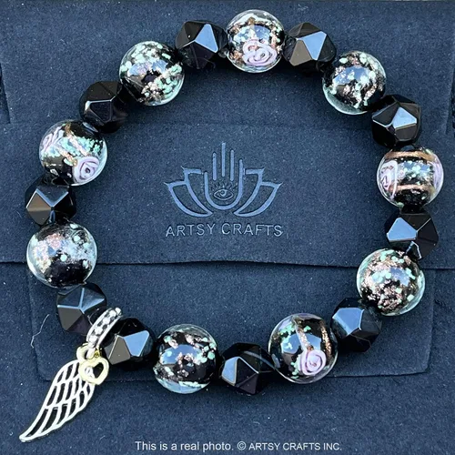 Vista 4 de ARTSY Crafts Glow in the Dark Firefly Beads + Natural Gemstone Bracelets, Handmade in USA