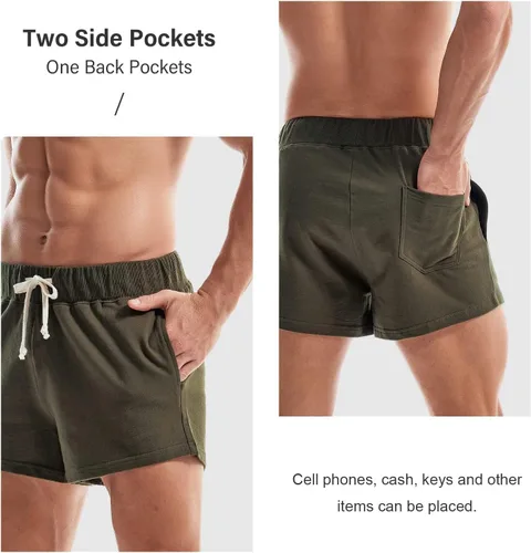 Vista 4 de AMY COULEE Pantalones cortos de correr para hombre, de 3 pulgadas, de algodón, informales, con bolsillos