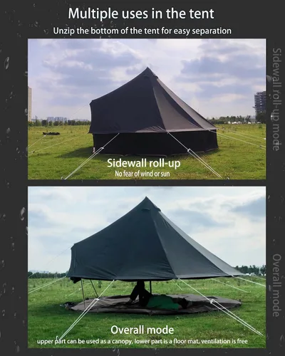 Vista 4 de Campana de lona de algodón - Yurtas transpirable y resistente al viento, Glamping para 6/8/10 personas camping familiar
