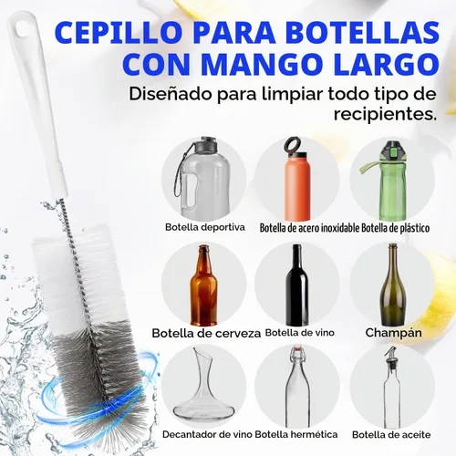 Vista 2 de Holikme Juego de 10 cepillos de limpieza de botellas, cepillo limpiador de botellas con mango largo de 15", cepillo de botella de agua con mango