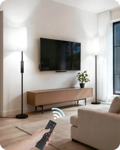 Vista 15 de Paquete de 2 lámparas de pie rosas regulables para sala de estar con 2 controles remotos e interruptor de pie, lámpara de pie de esquina, lámpara