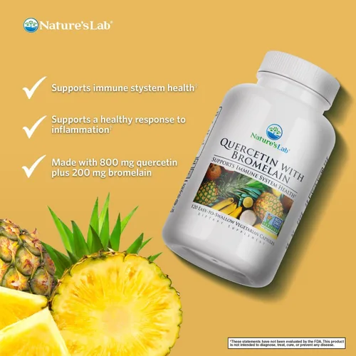 Vista 2 de Nature's Lab Quercetina Bromelina - Sin OMG, Sin Gluten - 120 Cápsulas