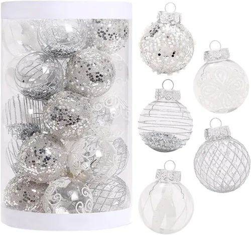 Vista 13 de 25 bolas de Navidad de 2.36 pulgadas, inastillables, adornos colgantes para árbol de Navidad, decoraciones de Navidad, color negro y dorado