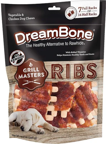Vista 6 de DreamBone Grill Masters Ribs, masticables sin cuero crudo para perros, 5 medias rejillas