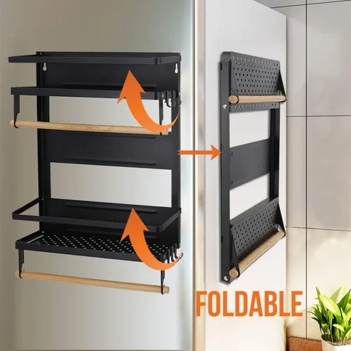 Vista 5 de Jolitac Estante magnético para especias para refrigerador, organizador de ahorro de espacio, estante negro en el refrigerador, soporte para toallas