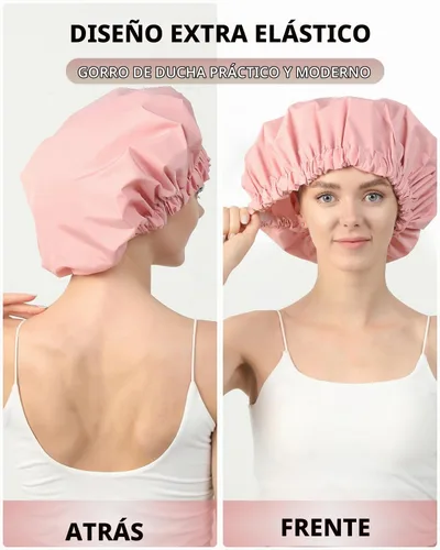 Vista 5 de YIZIJIZI Gorro de ducha, gorras de ducha para mujeres reutilizables impermeables, gorras de ducha grandes de dos capas reutilizables adecuadas