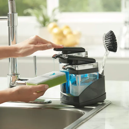 Vista 7 de Casabella Sider Duo - Dispensadores de jabón para fregadero con esponja, negro y cromado