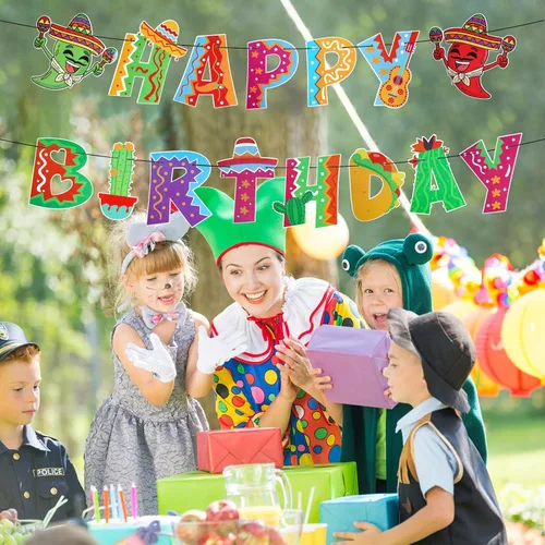 Vista 6 de Juego de 2 pancartas mexicanas de feliz cumpleaños, guirnalda de fiesta de cumpleaños, decoración de fondo para fiesta temática mexicana, fiesta