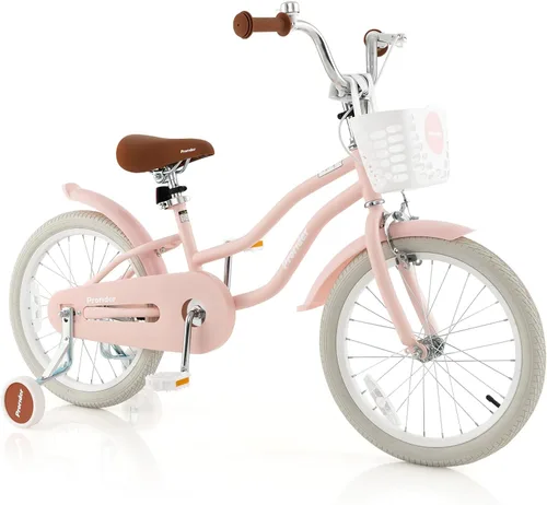 Vista 16 de BABY JOY Bicicleta infantil, 12 14 16 18 20 pulgadas, para niños y niñas, con asiento ajustable, cesta removible, freno de mano y freno