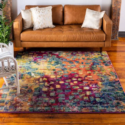 Vista 23 de Unique Loom Jardin Collection - Alfombra moderna, vibrante, abstracta y colorida (rectangular de 2 x 3 pies, multi/azul)