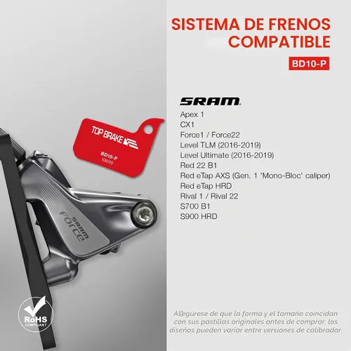 Vista 5 de TOP BRAKE Disc Bike Brake Pads Compatible with AVID SRAM Level TLM/Ultimate/Force 22/Force 1/Red eTap HRD/Rival 1/Rival 22/S700 B1/S900 HRD