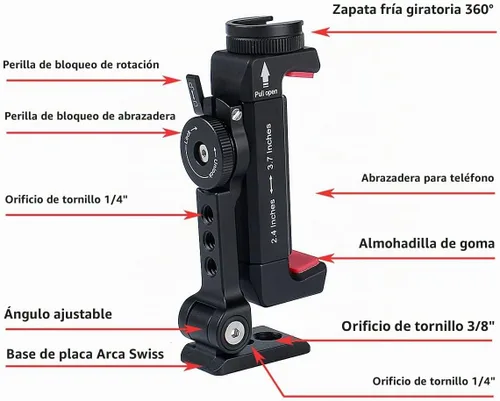 Vista 3 de Soporte de trípode de metal para teléfono con soporte giratorio