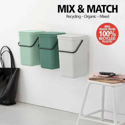 Vista 7 de Brabantia Sort & Go Cubo de Reciclaje 3.2 Galones (Verde Jade) Cubo de Basura de Plástico Eficiente en Espacio con Asa, Tapa Removible y Que
