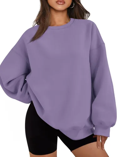 Vista 19 de EFAN Sudaderas de gran tamaño para mujer, cuello redondo, casuales, para Albaricoque