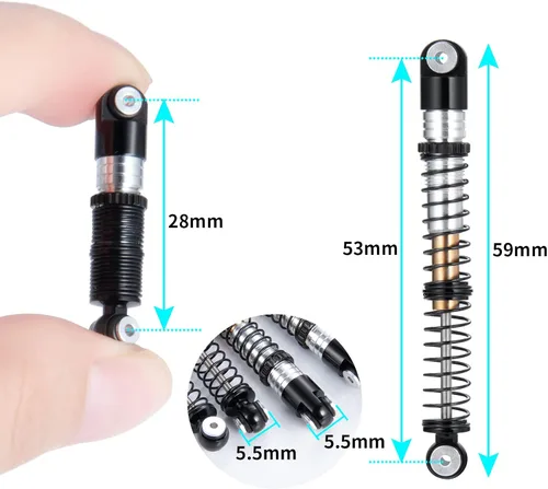 Vista 2 de Metal 2.087 in Skocks Kit RC Crawler Amortiguador largo amortiguador para 1/24 Axial Scx24 Vehículo Deadbolt C10 AXI00005 AXI00006 (negro)