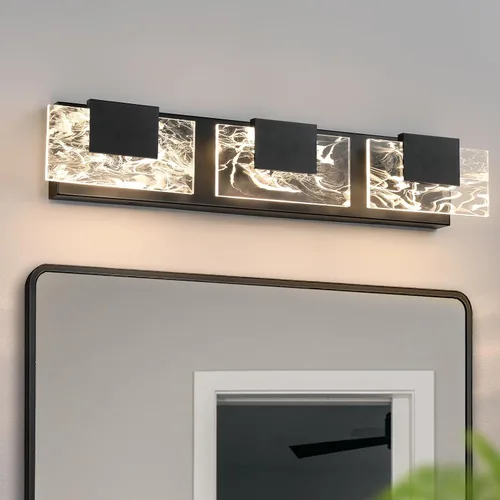 Vista 11 de Luz LED para Tocador de Baño: Accesorios de Iluminación Modernos de Acrílico en Dorado Cepillado de 16 pulgadas - 2 Luces Contemporáneas de Acabado