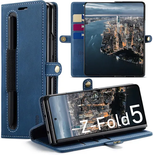 Vista 17 de Funda tipo cartera para Samsung Galaxy Z Fold 3 con soporte para bolígrafo S, color negro