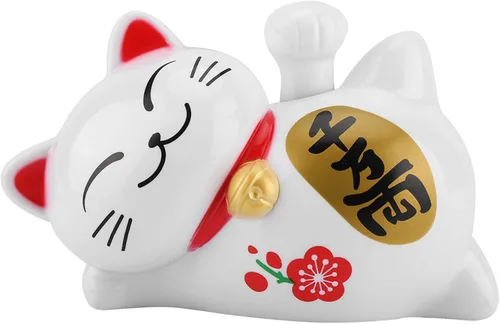 Vista 5 de FTVOGUE Energía solar Maneki Neko LuckyCat Fortune Acogedor Agitar el brazo pata arriba Lazy Mentir Riqueza Fortuna Gato Casa Tiendas Coche Feng
