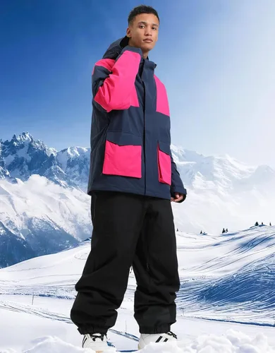 Vista 38 de GSOU SNOW Chaqueta de esquí para hombre, abrigo de nieve para snowboard, cálido, invierno, impermeable, con capucha
