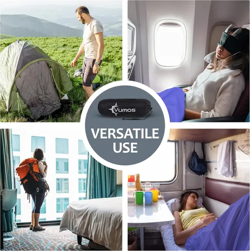 Vista 6 de Forro para saco de dormir y sábana de campamento, material similar a la seda para viajes, tiene cremallera de longitud completa