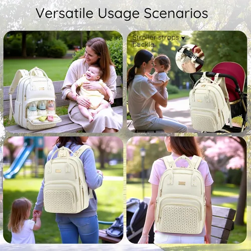Vista 3 de Mochila para pañales, grande, multifuncional, para niños, niñas y bebés, bolsa esencial de viaje con cambiador, bolsillos aislados, correas