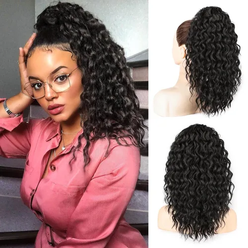 Vista 8 de FREEMEIGE Extensión de cola de caballo, cola de caballo rizada ondulada de 8 pulgadas para mujeres negras, corto, suave, natural, sintético, grueso