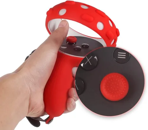 Vista 3 de Funda de silicona con mango de control de agarre, funda protectora completa, correa de nudillos, accesorios para auriculares Oculus Quest 2