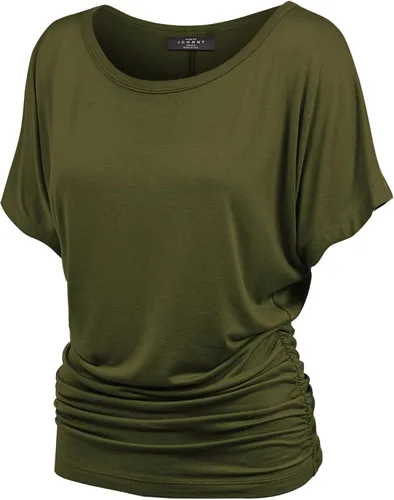 Vista 39 de Made By Johnny Camiseta de manga corta Dolman con cuello barco y dobladillo curvado para mujer, ajuste holgado Wt1037_aqua